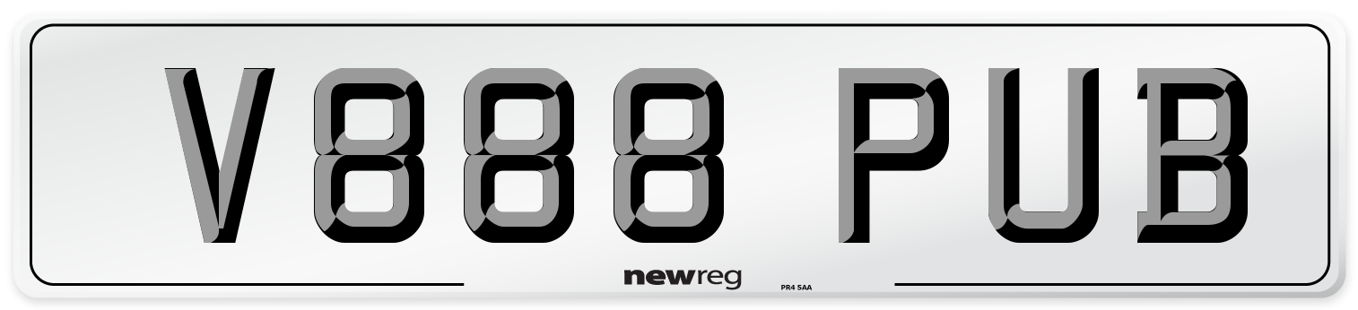 V888 PUB Number Plate from New Reg